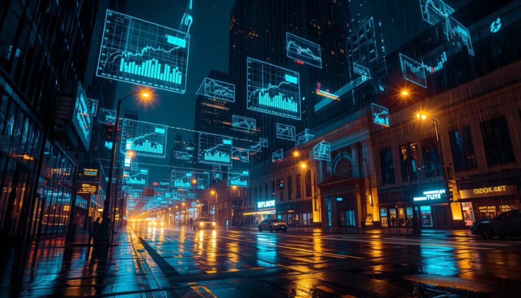 Inversión bursátil futurista con tecnología de vanguardia.