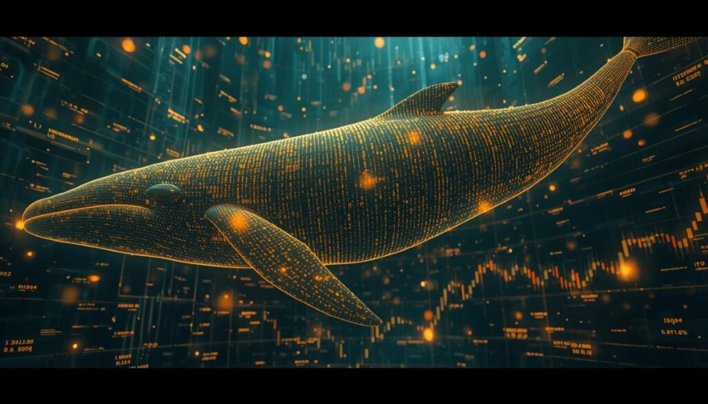 Representación visual de una ballena institucional moviendo los mercados financieros.