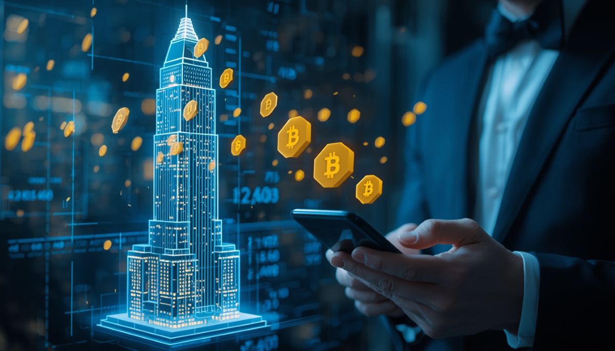 Representación de la tokenización de un edificio en activos digitales.