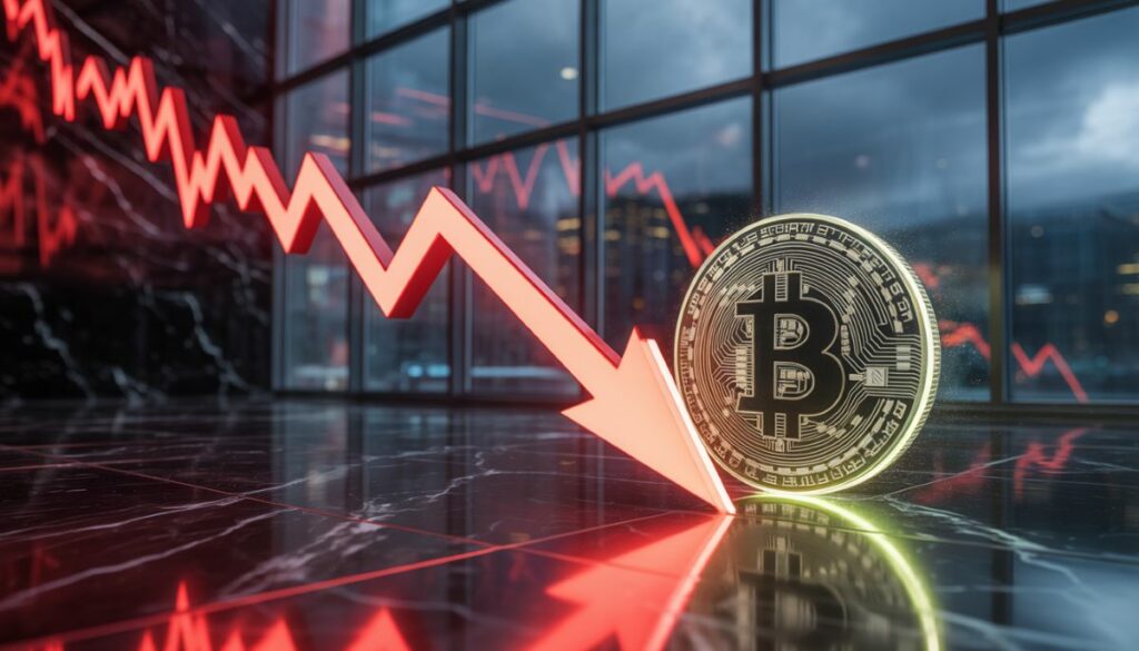 Gráfico de caída del valor del mercado cripto y liquidaciones de Bitcoin.