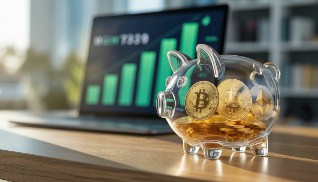 Concepto de ingresos pasivos y rentas con criptomonedas.