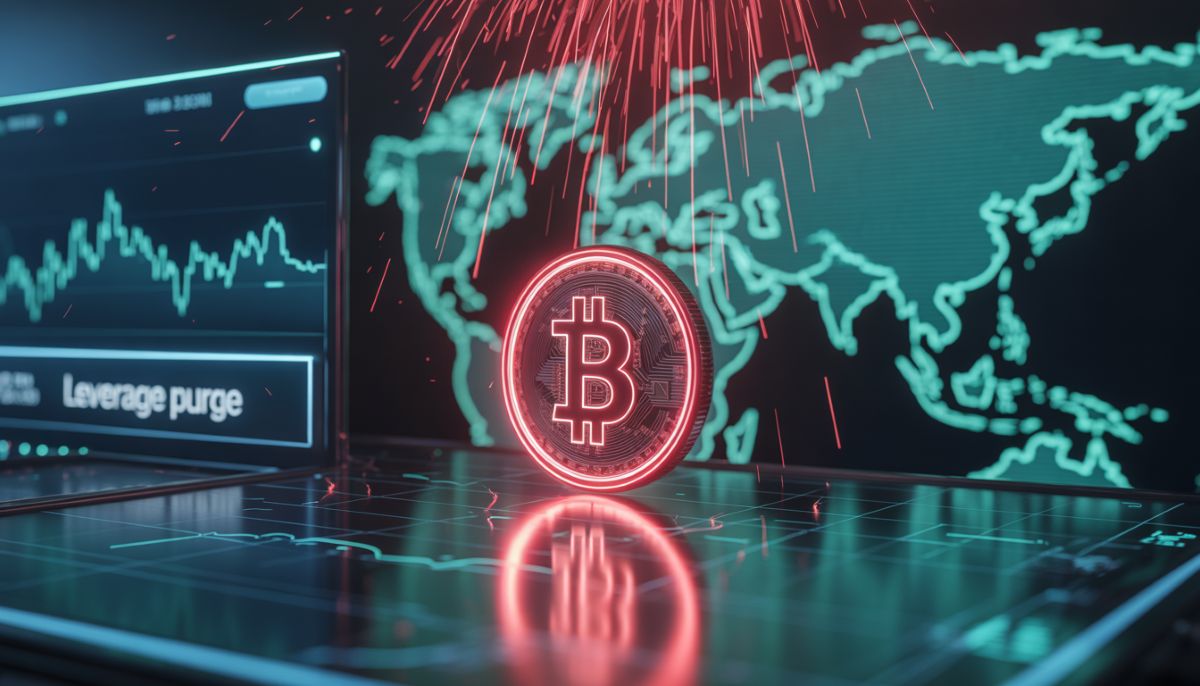 Bitcoin cayendo a $67.766 tras purga de apalancamiento en viernes.