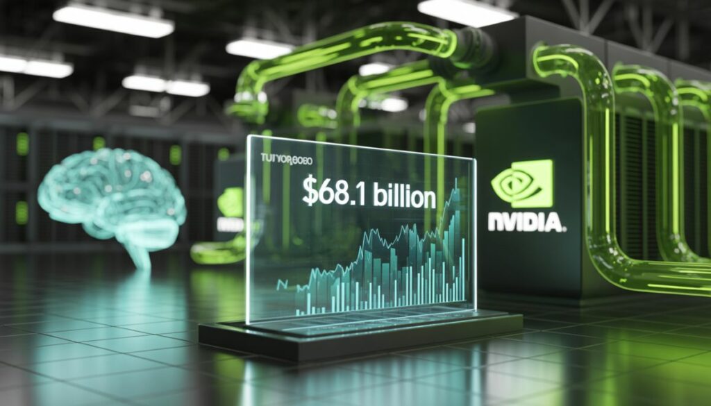Gráfico de los resultados de Nvidia con ingresos récord de 68.100 millones de dólares.