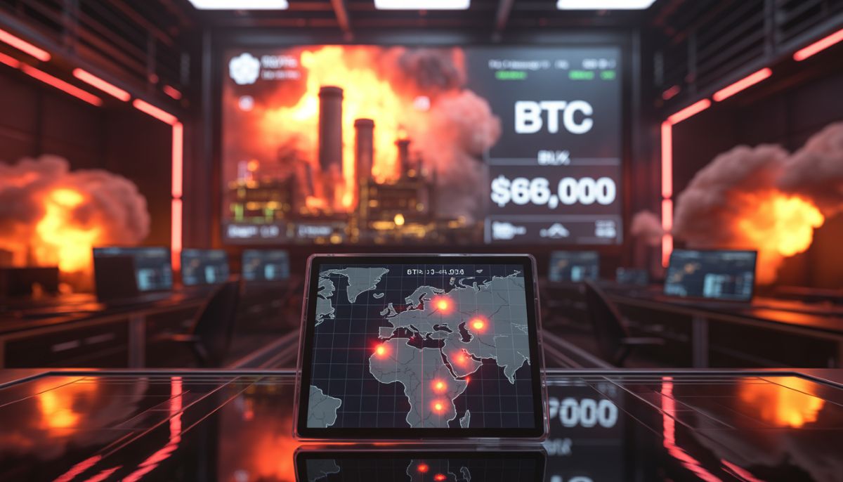 Caída del precio de Bitcoin por debajo de $66,000 tras ataques en Oriente Medio.