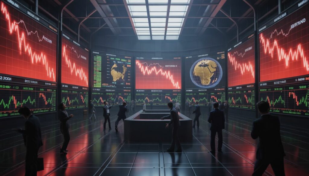 precio de Bitcoin cayendo por tensiones geopolíticas e inflación.