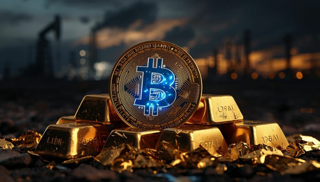 precio de Bitcoin mostrando resistencia frente a la caída del oro.
