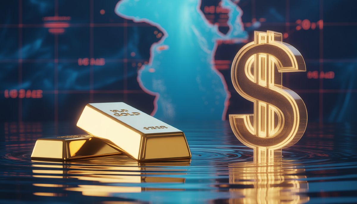 El precio del oro cayendo frente a un dólar estadounidense fuerte en 2026.