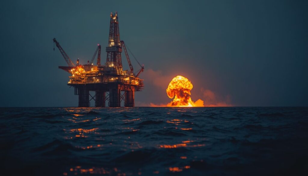 Plataforma de servicios petrolíferos en el Golfo durante la guerra de Irán.