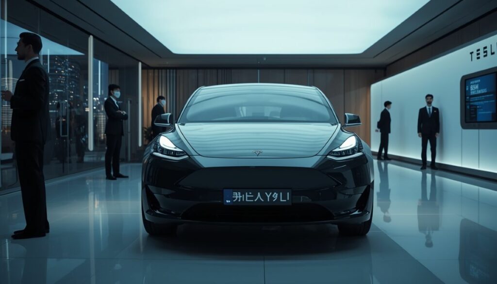 Tesla Model Y L en una tienda de coches importados en Japón.