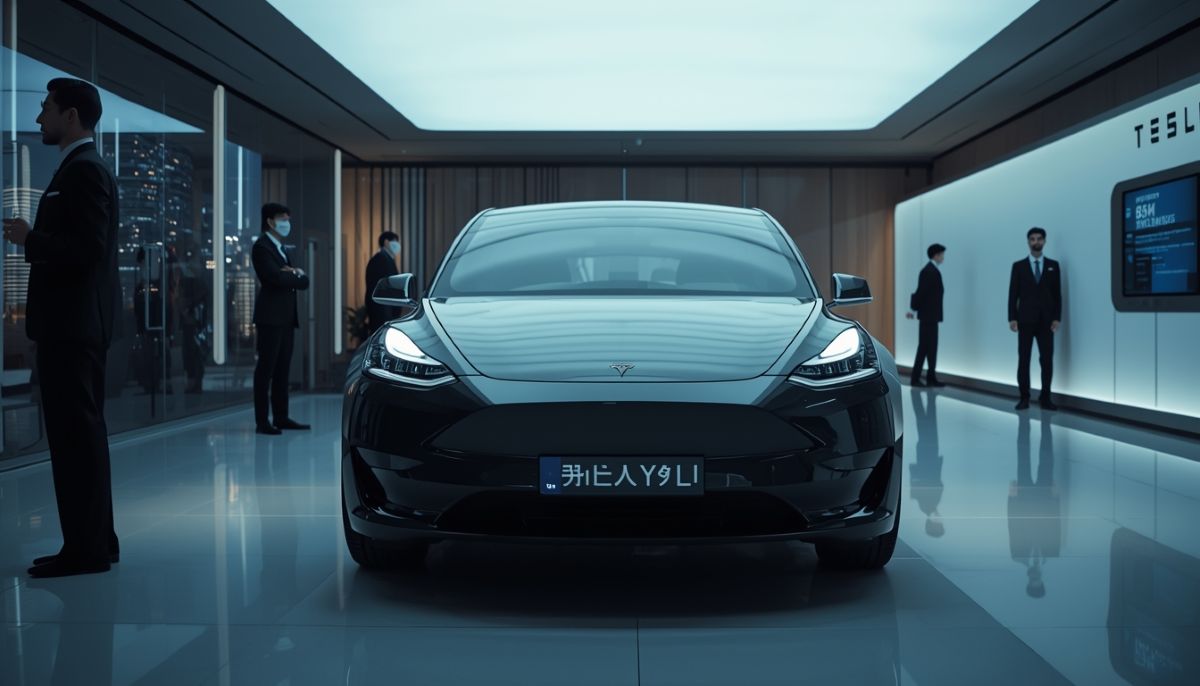 Tesla Model Y L en una tienda de coches importados en Japón.