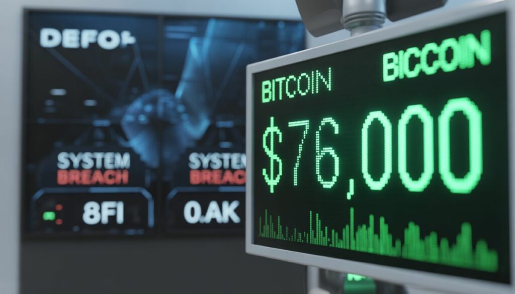 Gráfico de Bitcoin superando los $76,000 en 2026.