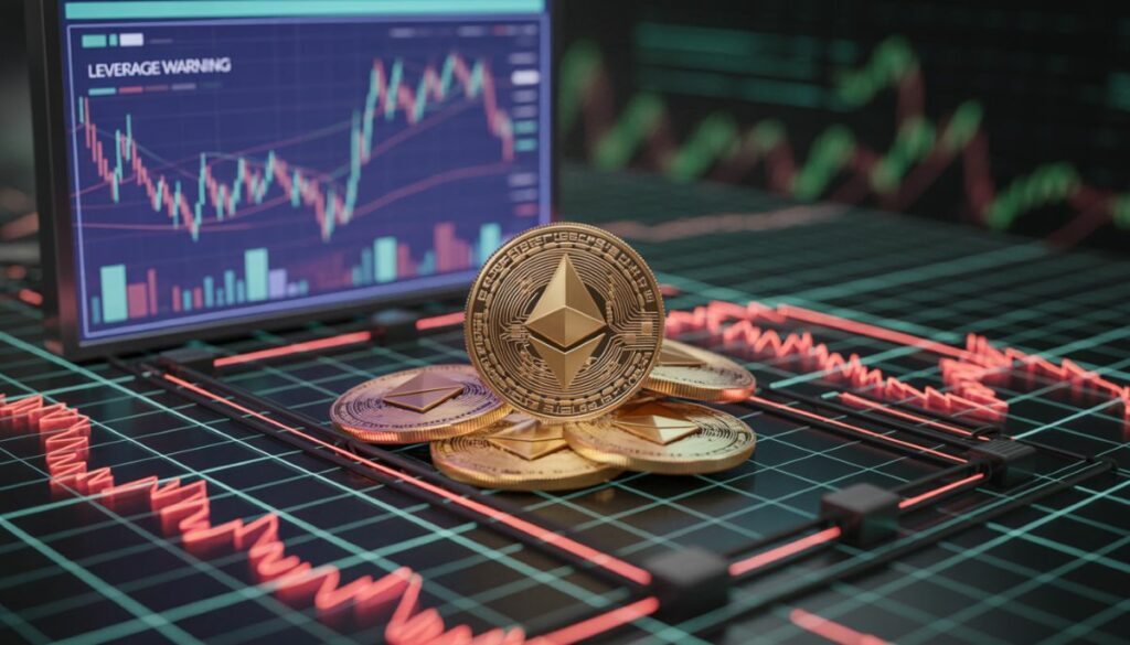 Gráfico de Derivados de Ethereum mostrando el exceso de apalancamiento y riesgo de liquidación.