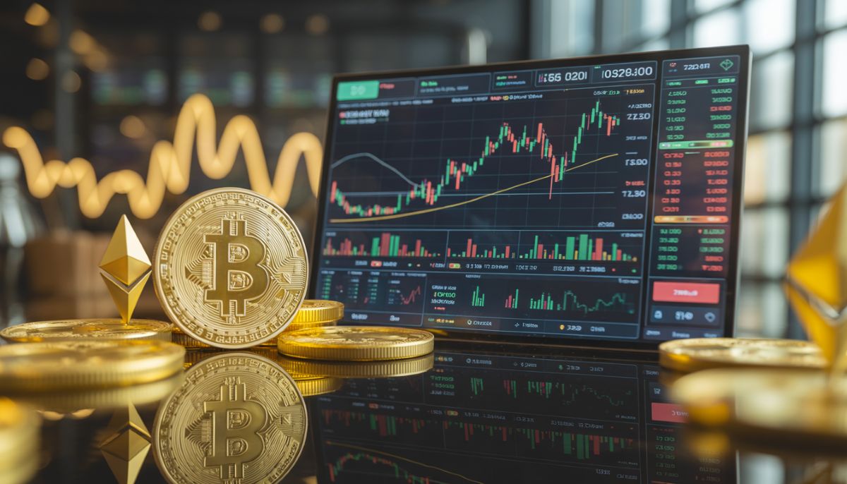 Datos de vencimiento opciones de Bitcoin y Ethereum en pantalla financiera.