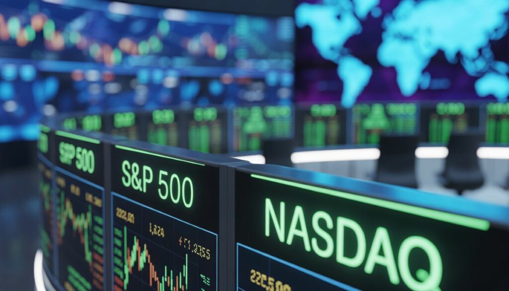 Los índices de Wall Street muestran tendencia alcista en las pantallas de negociación.