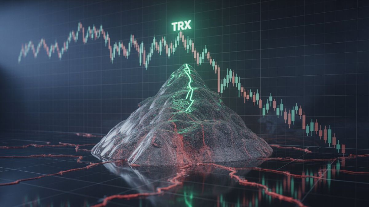 Gráfico del precio de TRX en máximos y datos de actividad en caída.
