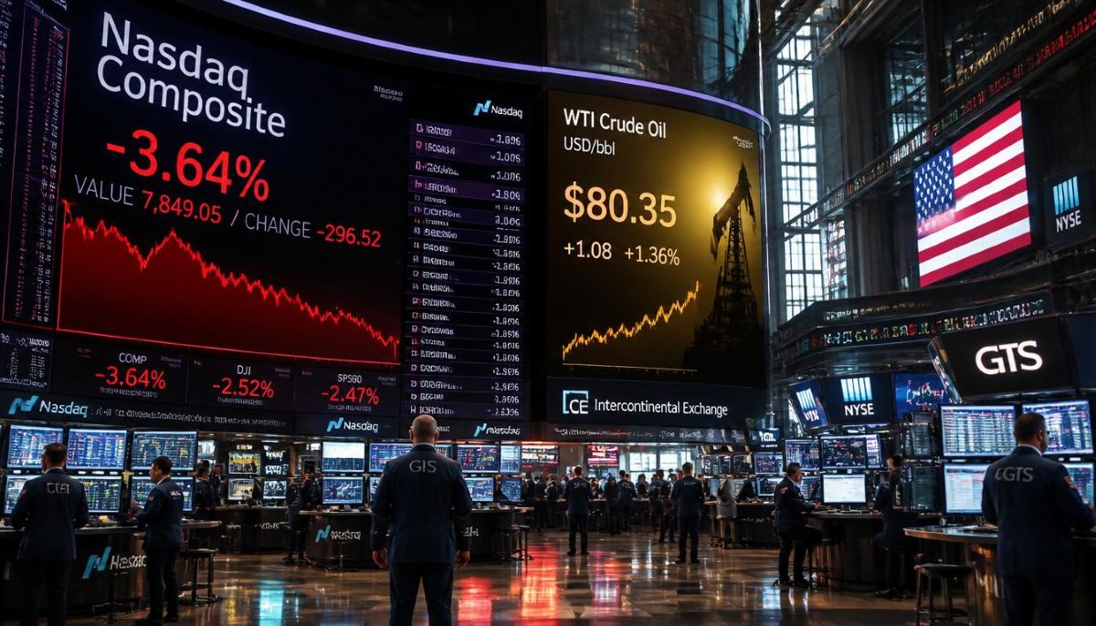 Gráficos bursátiles y variaciones del Dólar en el índice Nasdaq.
