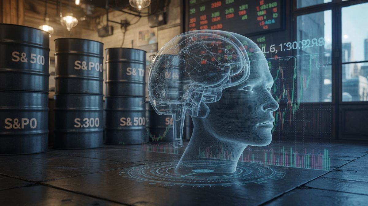 Gráficos de inteligencia artificial S&P 500 y mercado bursátil.