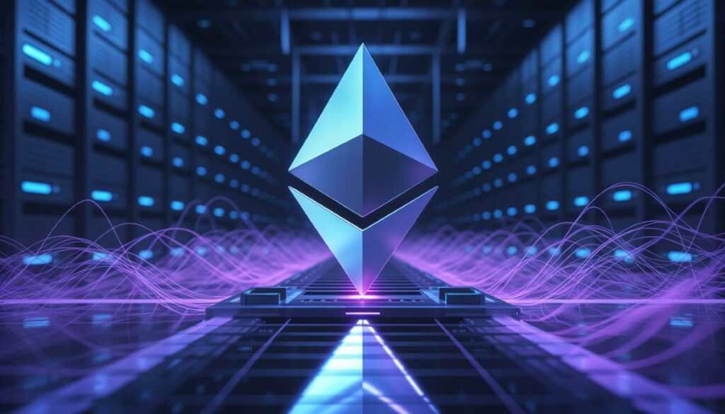 Gráfico y concepto de red para el precio de Ethereum tras la mejora Glamsterdam.