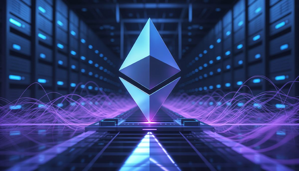 Gráfico y concepto de red para el precio de Ethereum tras la mejora Glamsterdam.