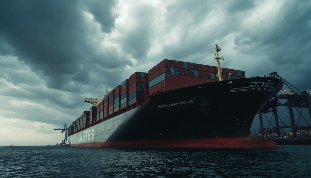 Buques de carga del transporte marítimo global y contenedores en un puerto comercial.