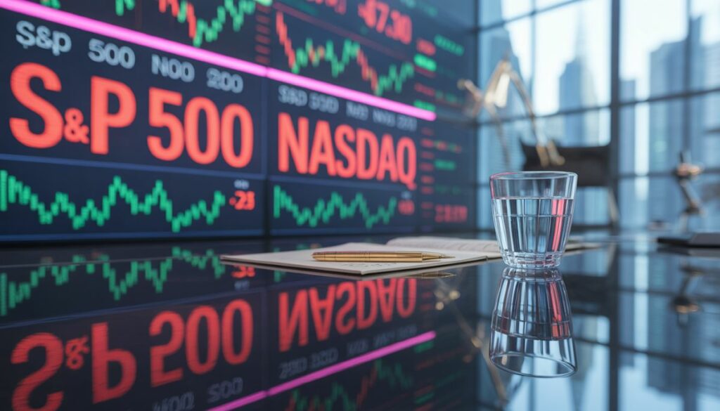 Gráficos bajistas del S&P 500 y el Nasdaq en Wall Street.