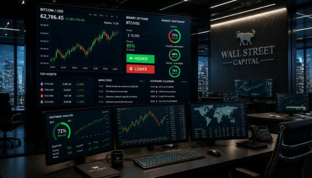 Gráfico analítico de probabilidades y contratos de cobertura sobre la cotización de Bitcoin.