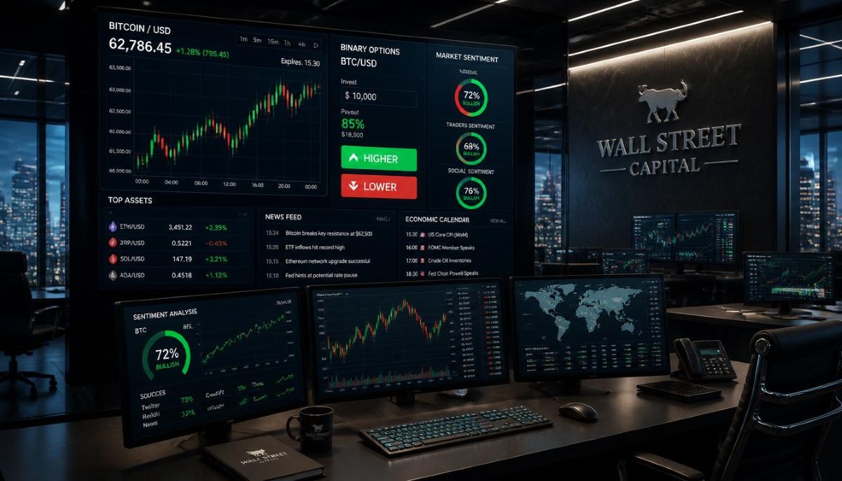 Gráfico analítico de probabilidades y contratos de cobertura sobre la cotización de Bitcoin.